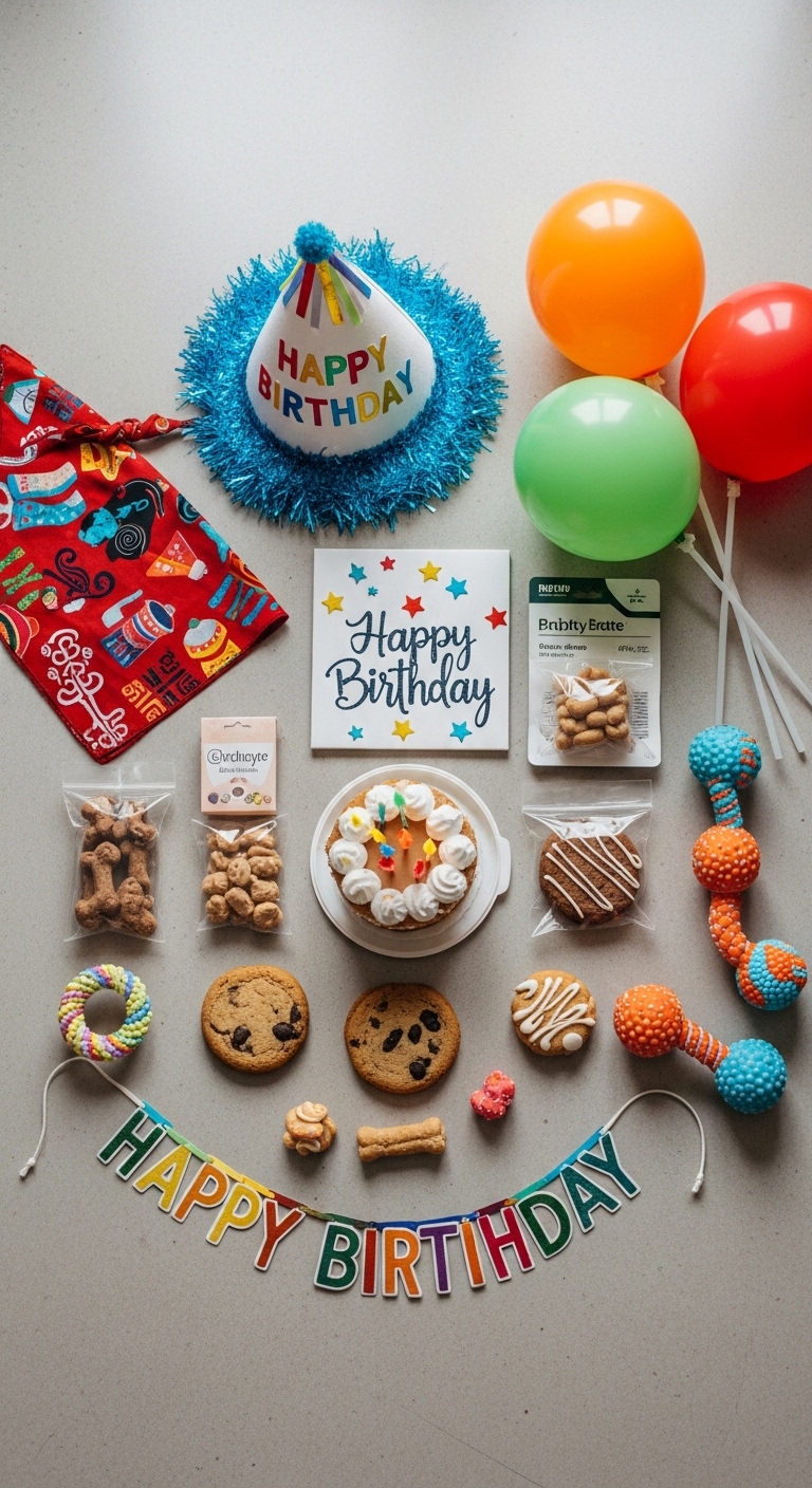 A table full of dog birthday treats.