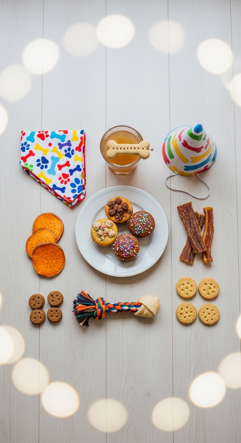 A plate of food and a dog toy on a table.