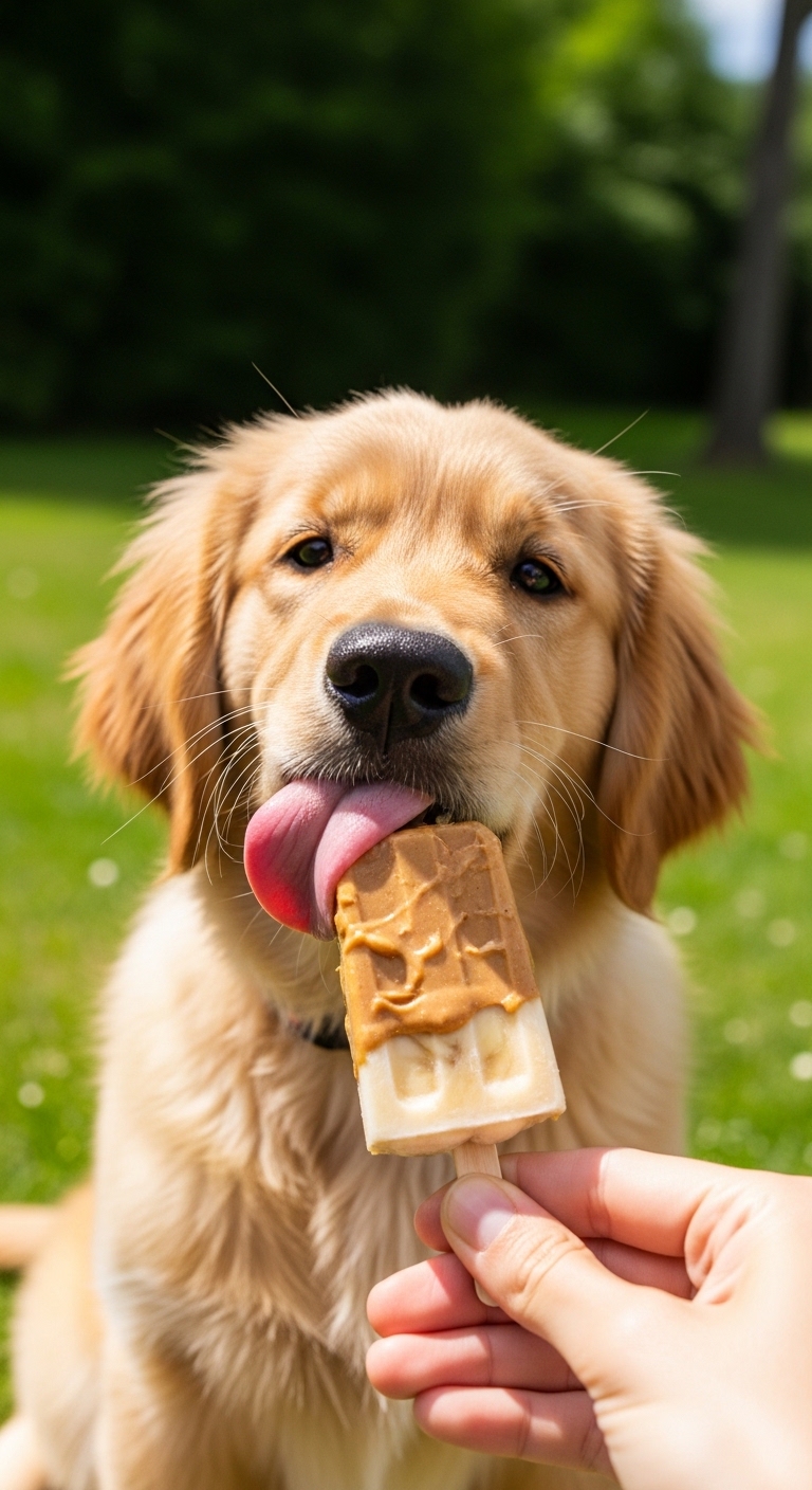 A dog licking a popsicle.