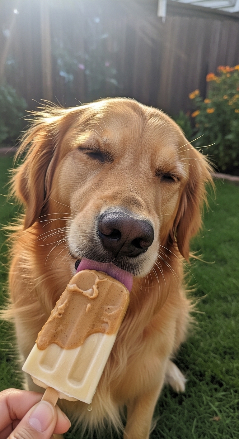 A dog eating a popsicle.