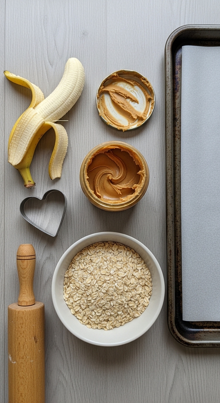 A bowl of oatmeal sits on a table next to a banana.