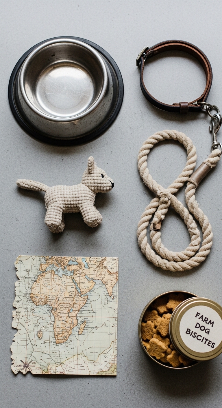 A map of the world is next to a dog leash.
