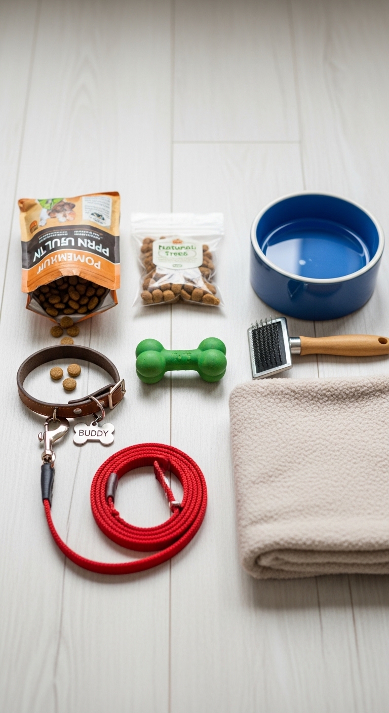 A dog owner's supplies for their pet.