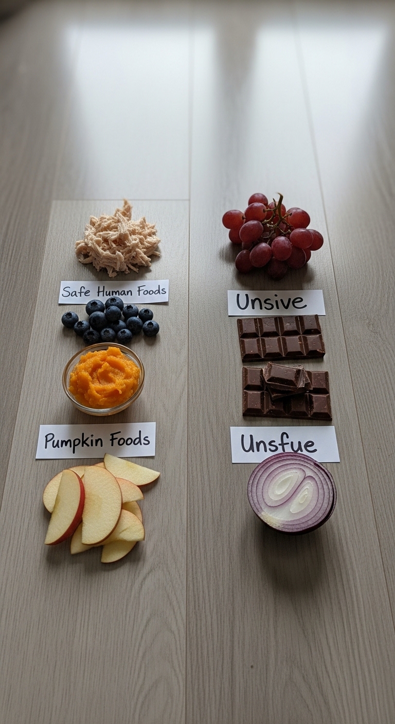A table with foods for cats.