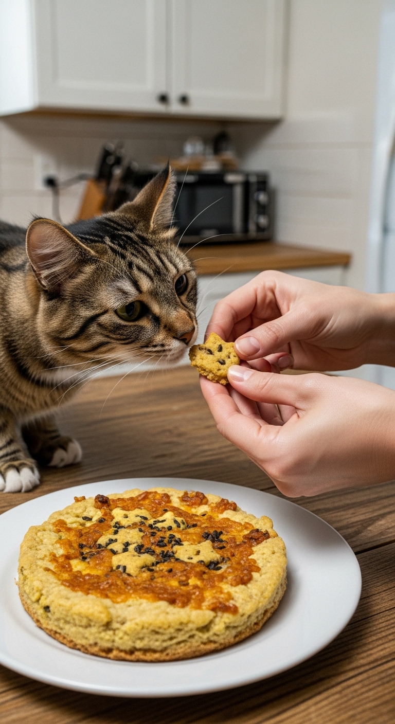 A cat is eating a homemade treat.