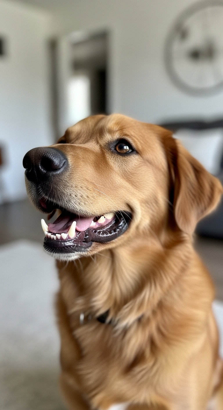 A dog with a mouth full of teeth.