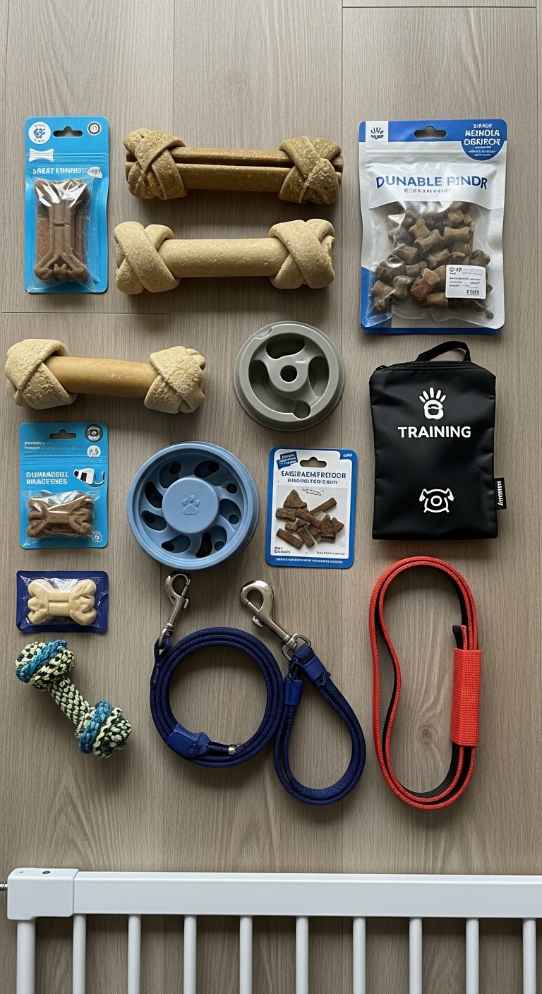 A collection of dog training items.