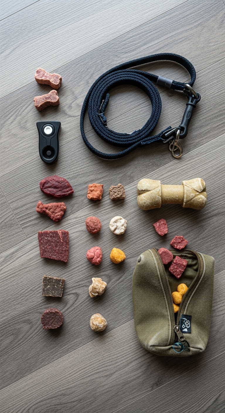 A collection of dog training items.