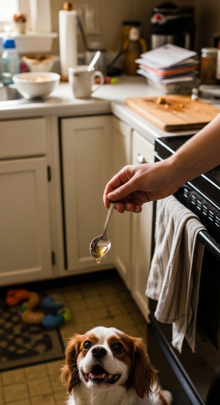 A spoonful of honey is being poured into a bowl.