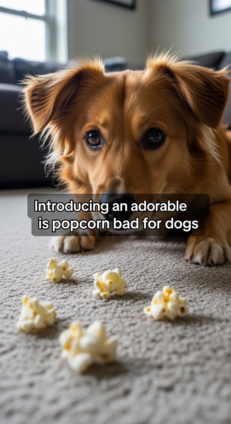 A dog is sniffing popcorn.