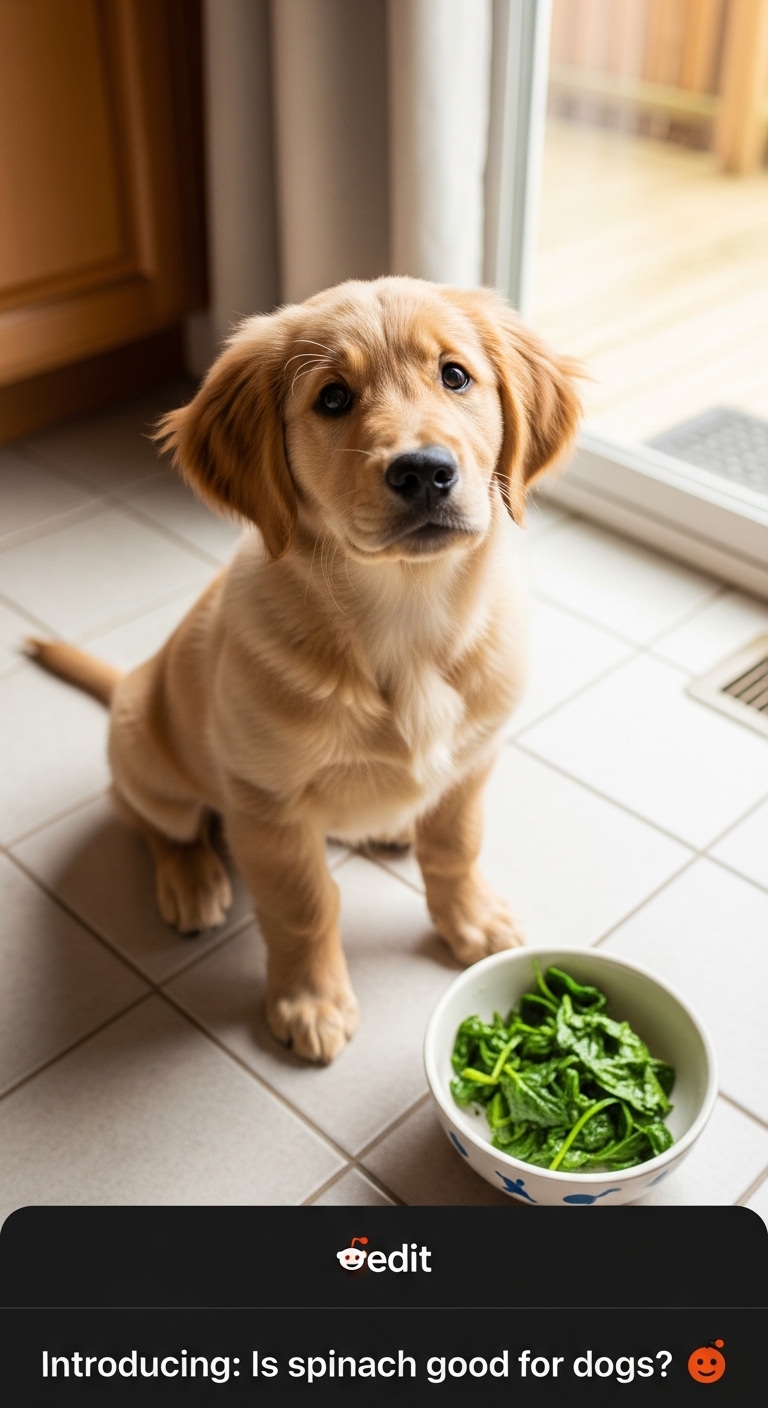 A dog is eating spinach from a bowl.