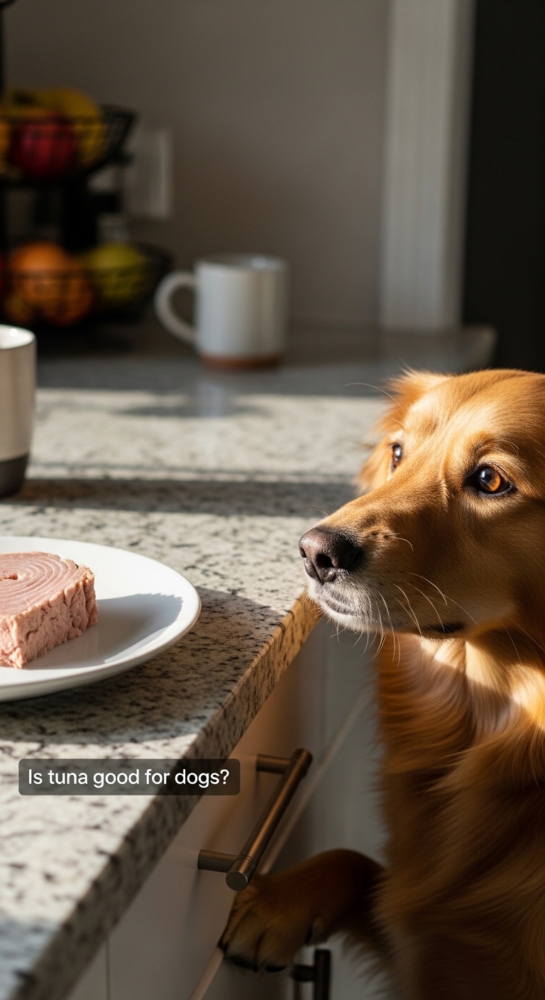 A dog looks at a plate of food.