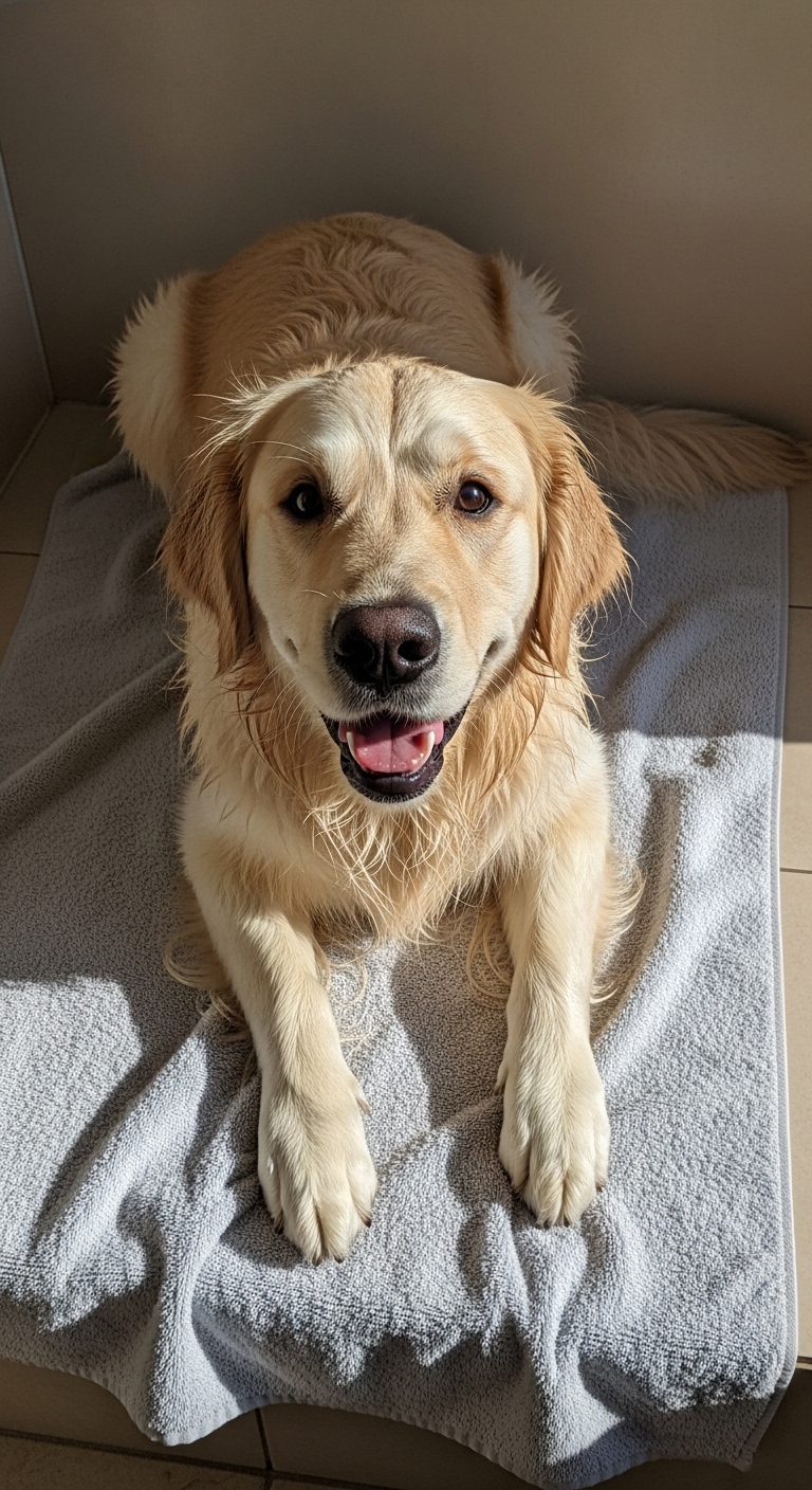 A dog with a smile on its face.