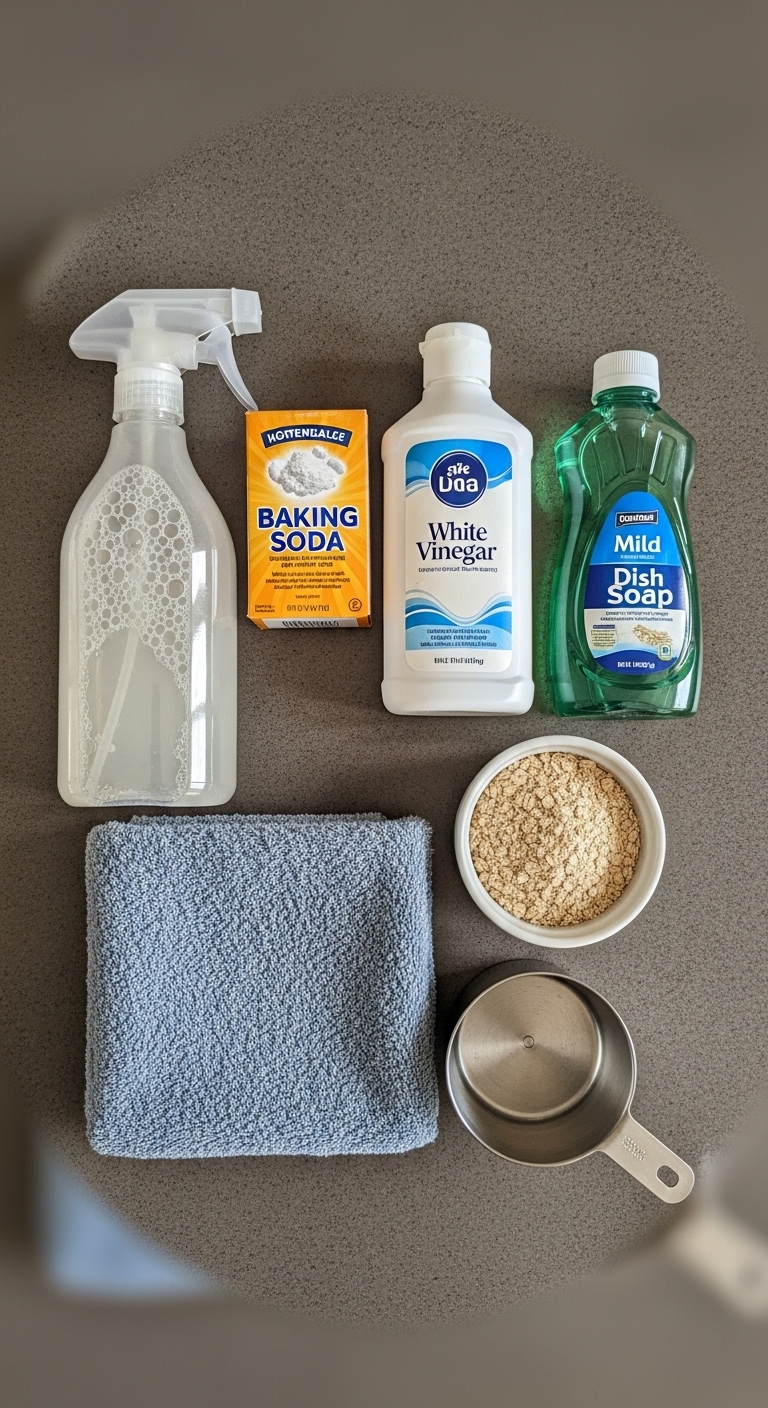 A collection of natural dog shampoo ingredients.