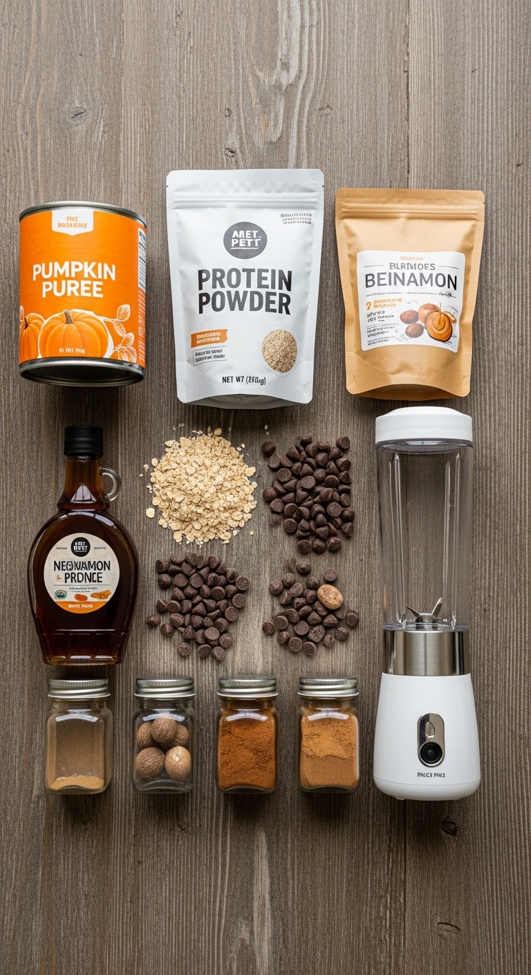 A table with various ingredients for pumpkin protein balls.