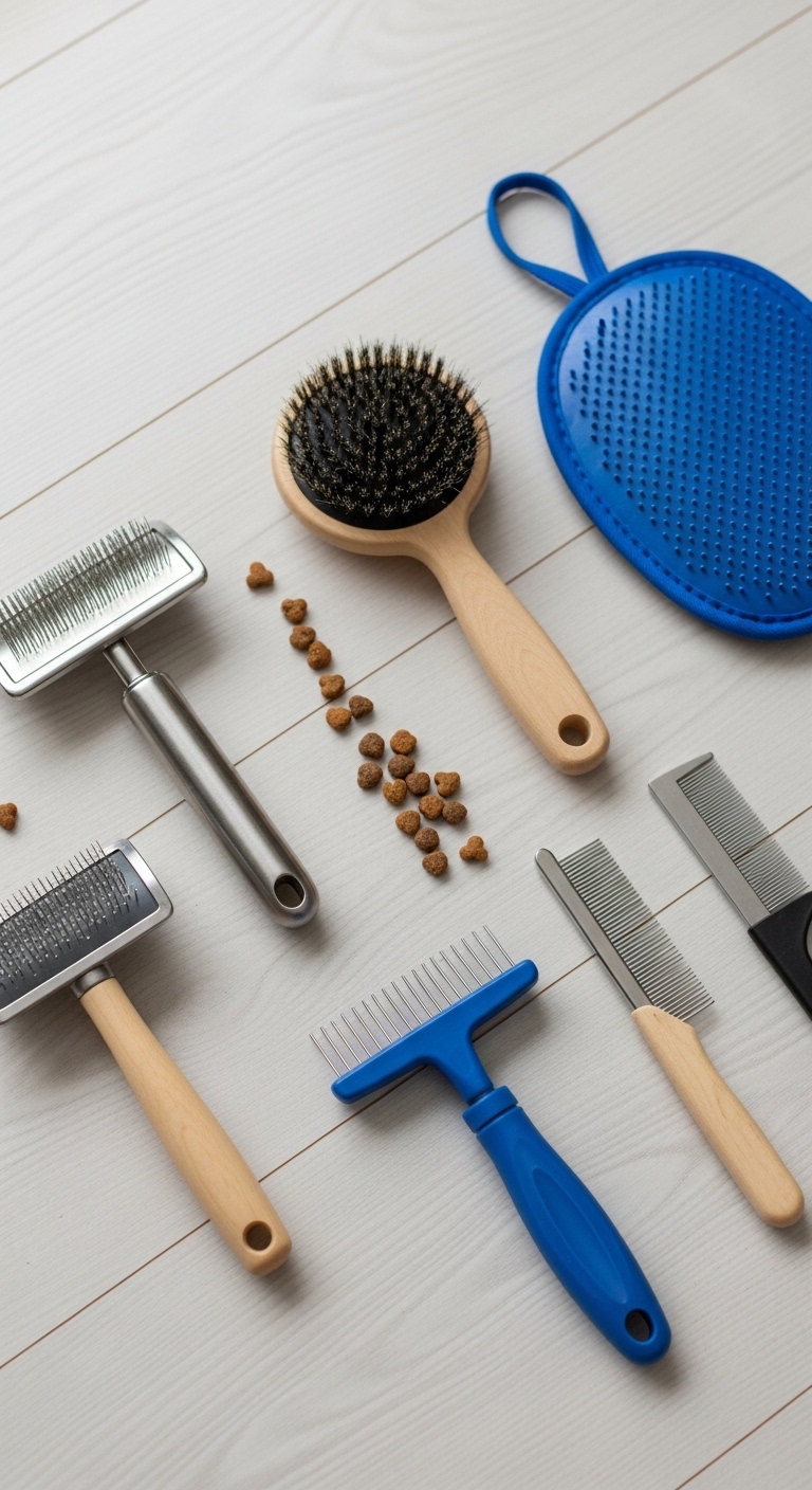 A slicker brush and deshedding tool for cats.