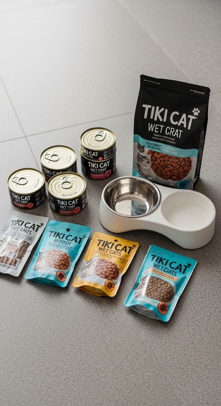A variety of Tiki Cat wet cat food.