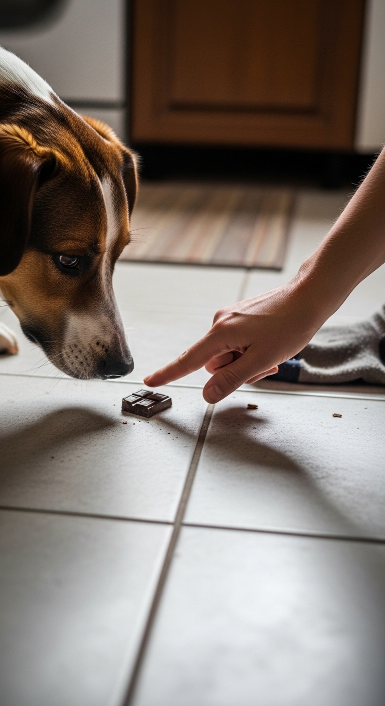 A dog is sniffing a chocolate chip cookie.