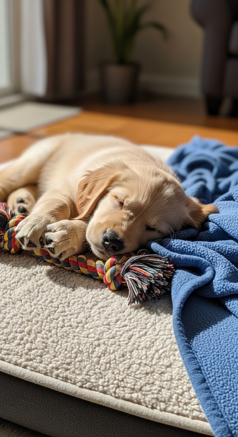 A dog sleeping on a toy.