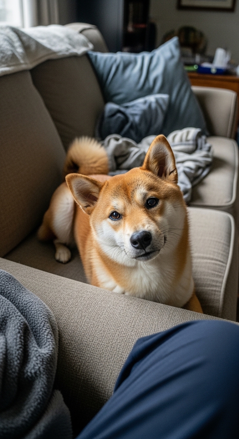 A dog sitting on a couch.