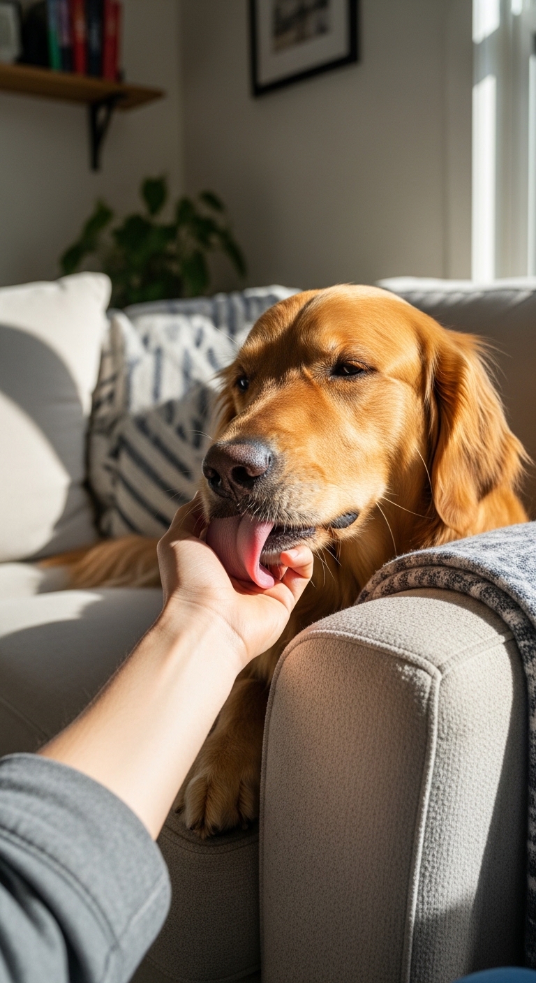 A dog licking a person's hand.