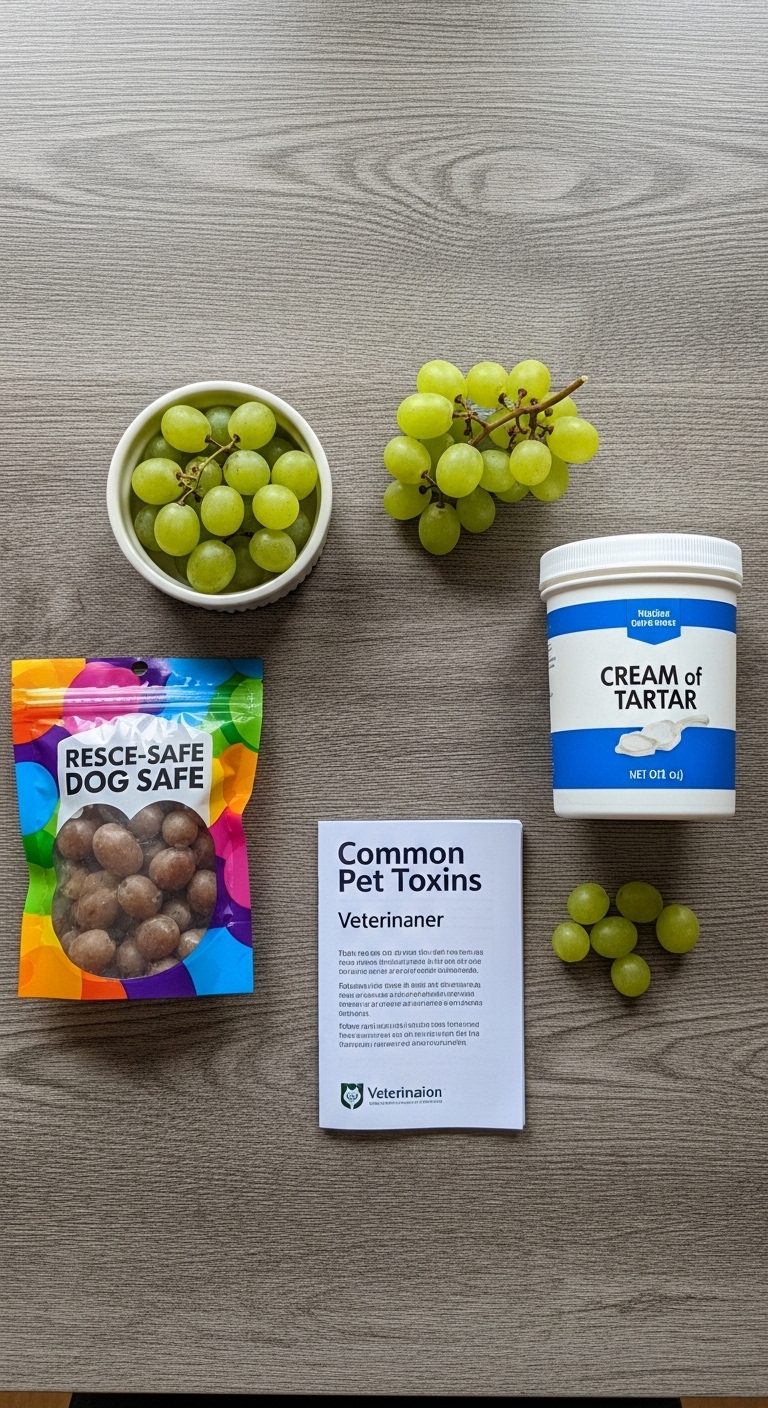 A bag of dog safe treats and a container of cream of tartar.