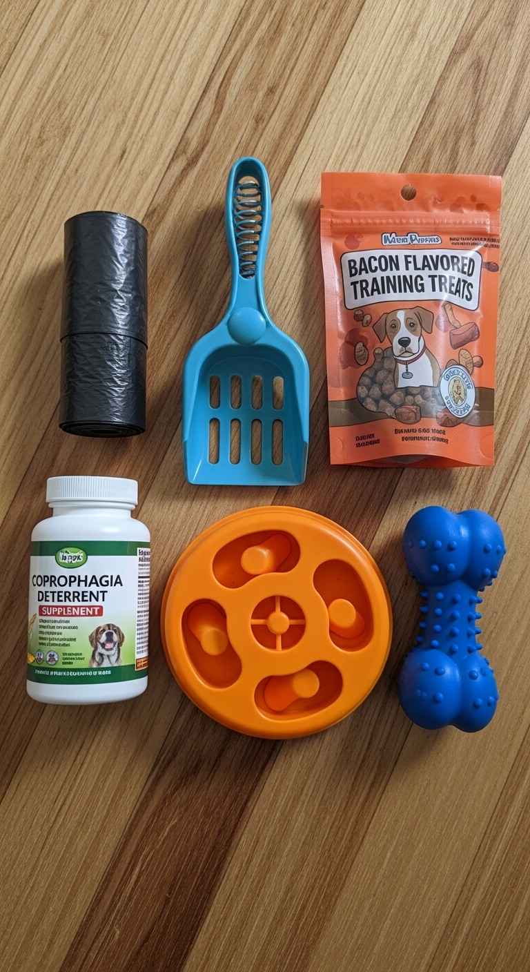 A blue plastic spoon and a bag of bacon flavored training treats.