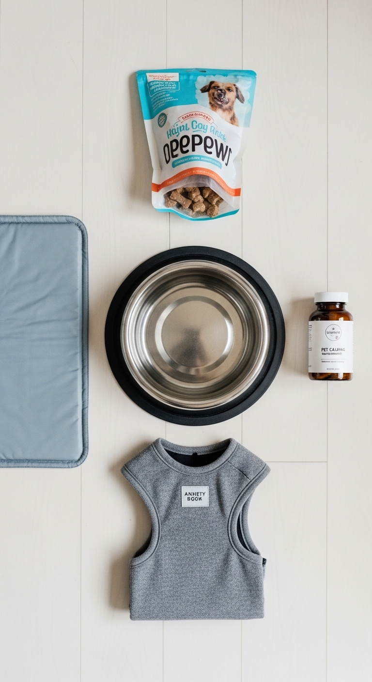 A bowl of water and a bag of dog food.
