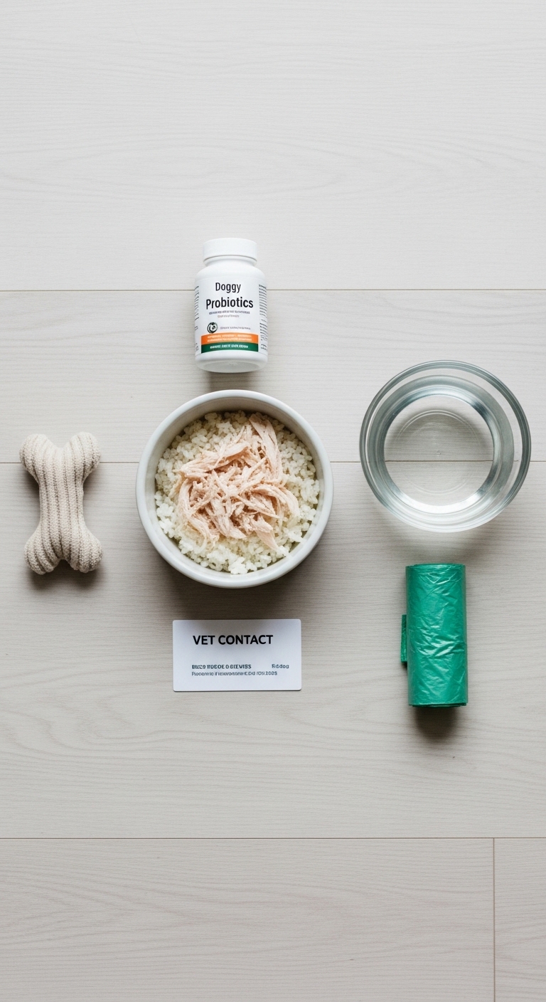 A white bowl of rice sits on a table next to a bottle of probiotics.