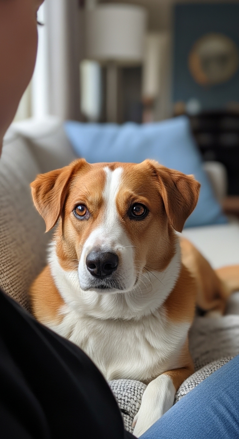 A dog staring at the camera.