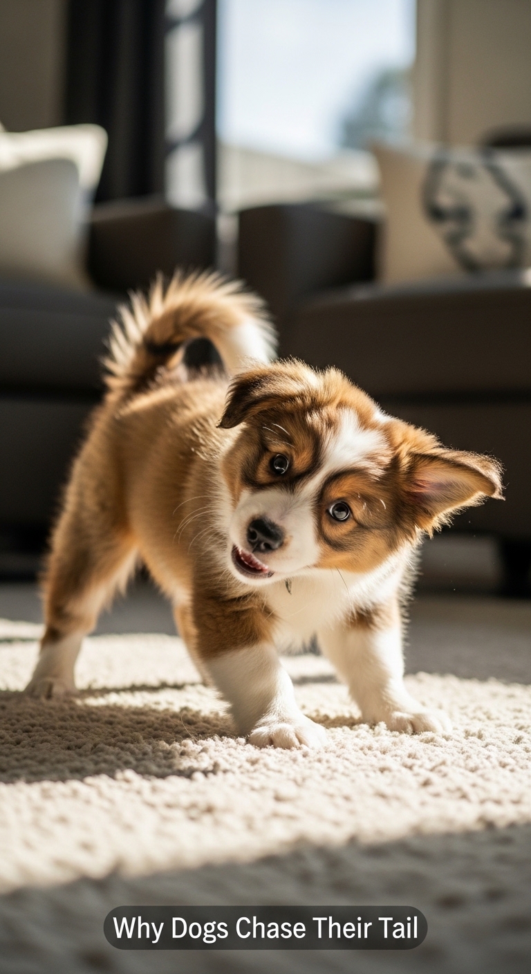 A dog is chasing its tail.