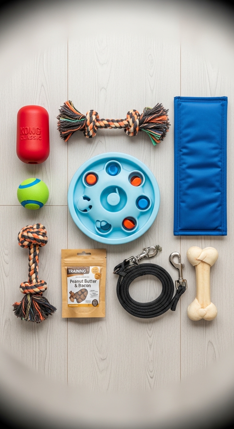 A collection of dog toys and treats.