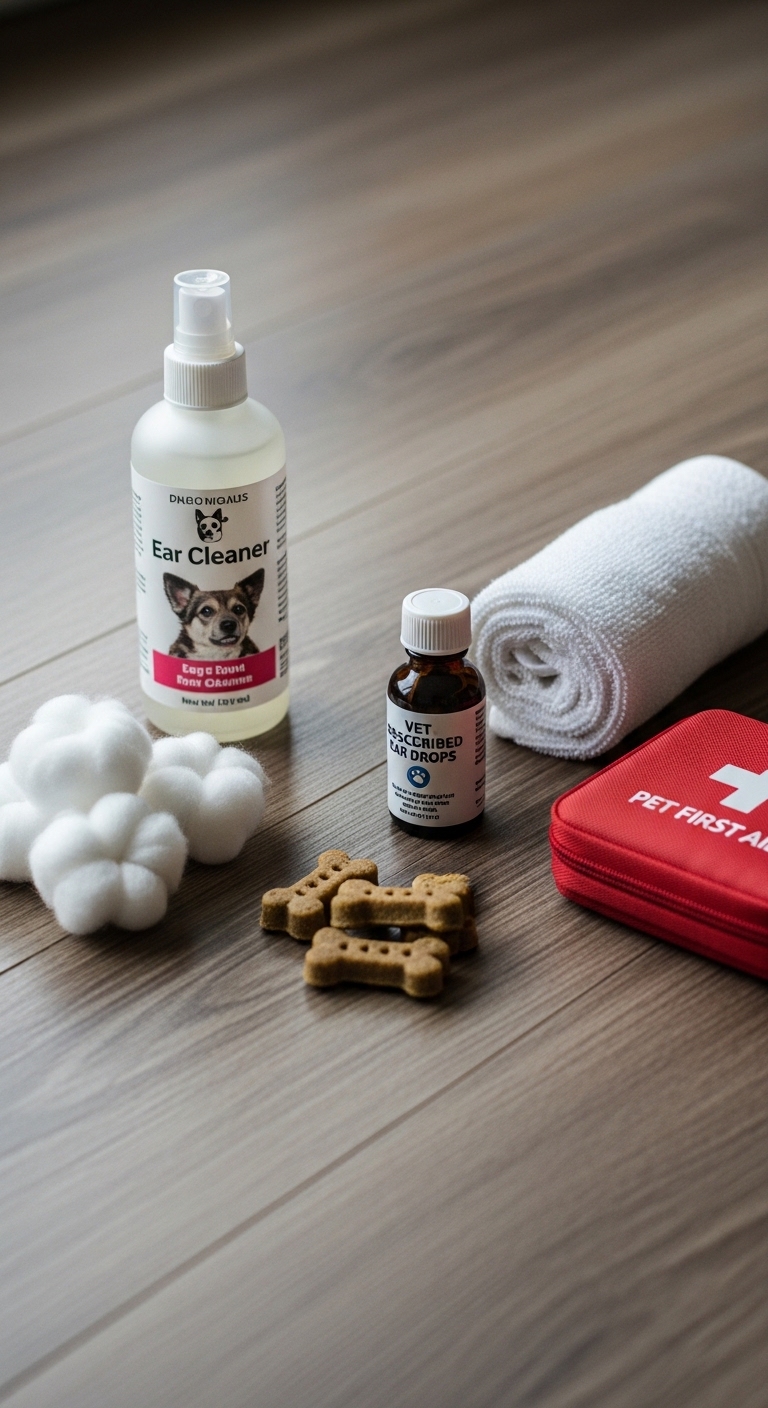 Ear cleaner and ear drops for dogs.
