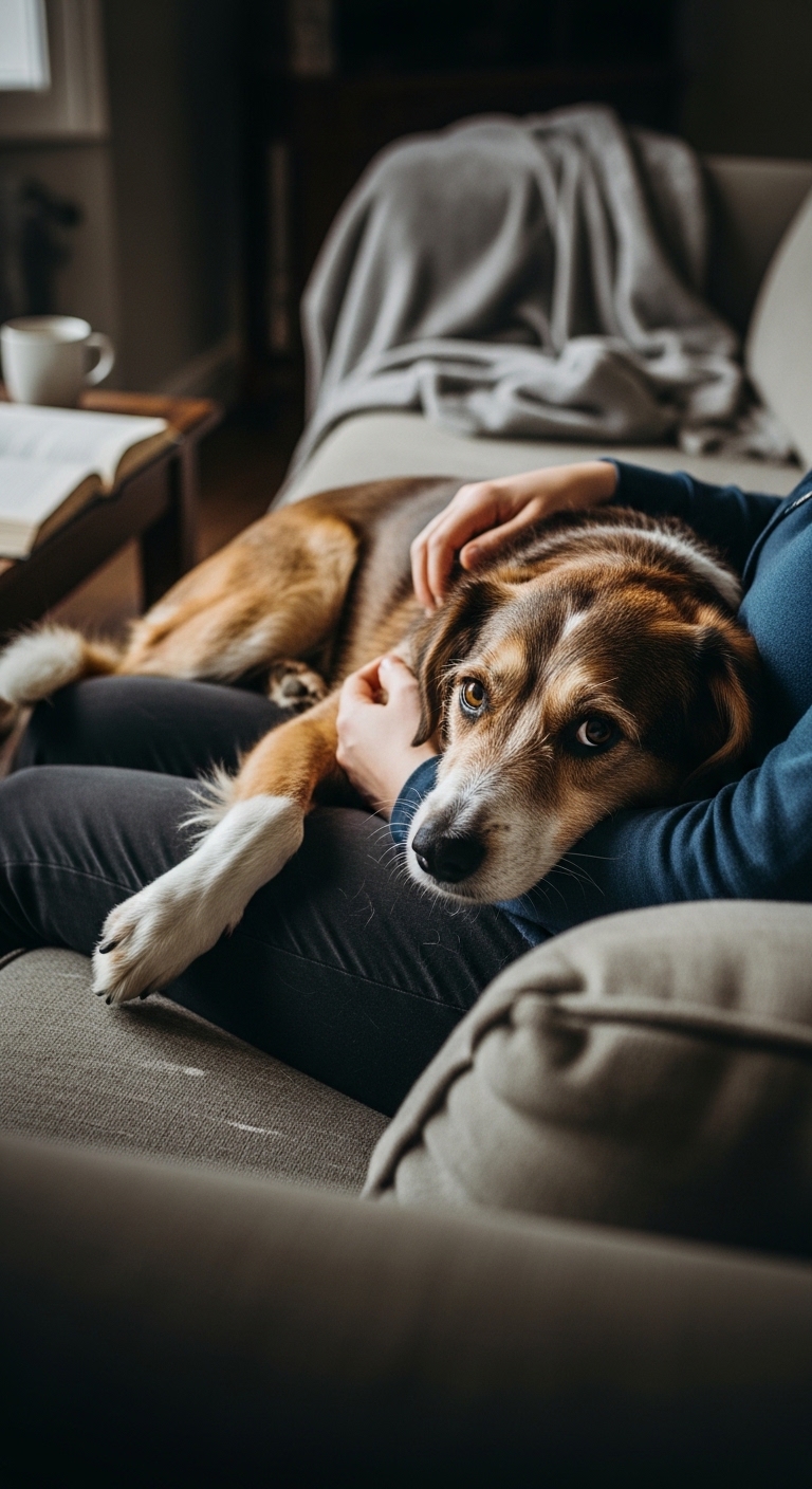 A dog is shaking in front of a person.