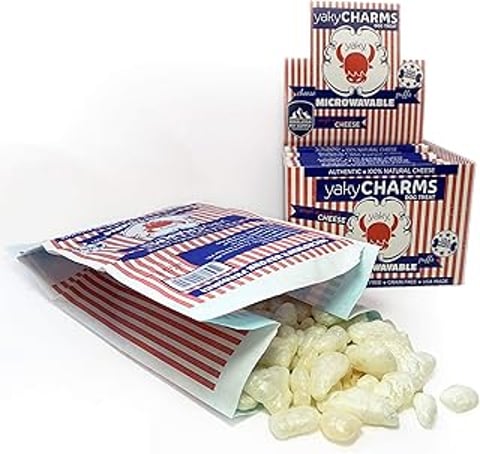 A box of Yaky Charms dog treats.