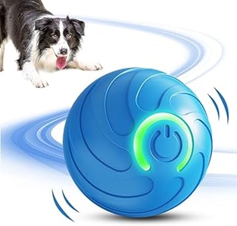 A dog ball with a green light on it.