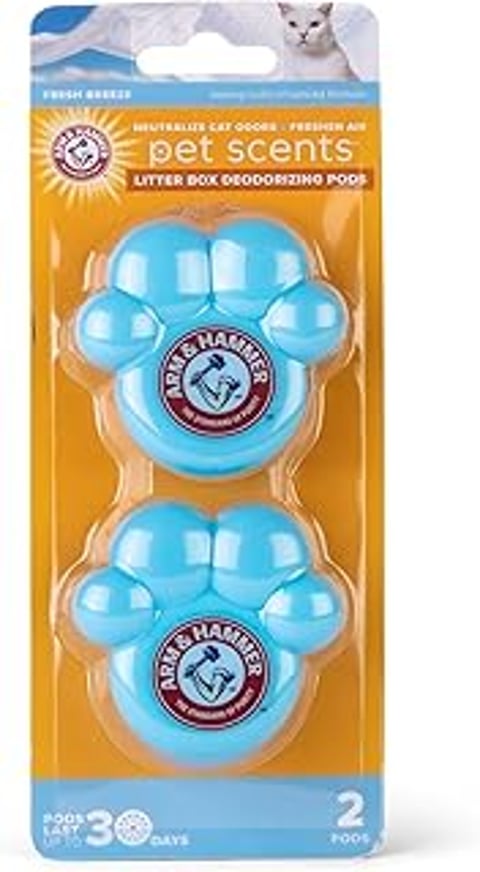 Arm & Hammer Pets Cat Litter Box Deodorizer Pods, Adhesive Odor Absorbing Gel Pods with Fresh Breeze Scent for Cats.