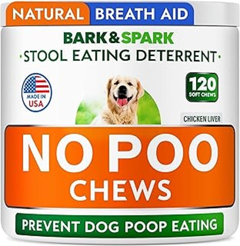 A dog food product called Bark & Spark No Poo Chews for Dogs.
