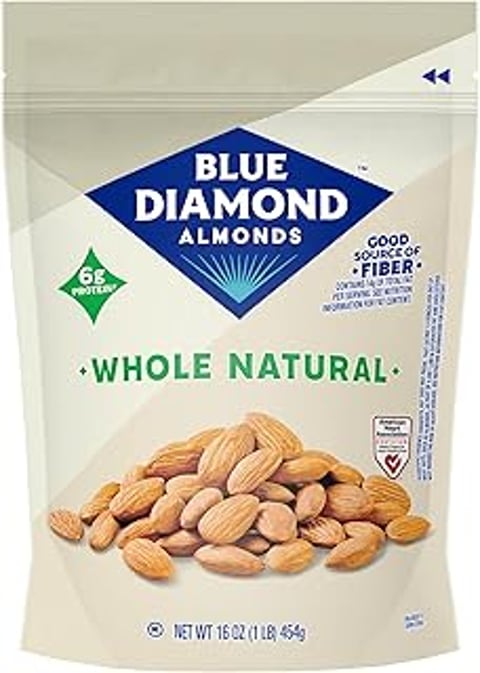 A bag of Blue Diamond Almonds, Raw Whole Natural.