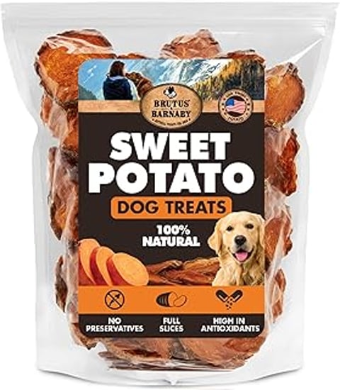 A bag of Brutus & Barnaby Sweet Potato Dog Treats.