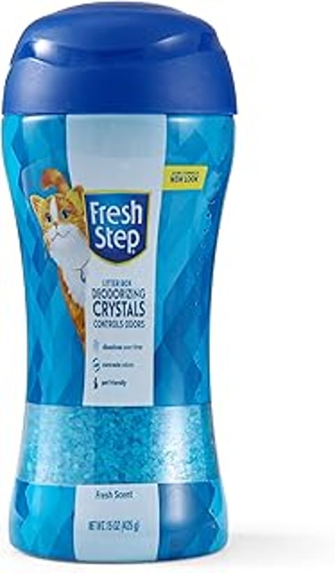 A bottle of fresh step cat litter crystals.