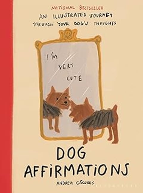 A book cover with a dog looking in a mirror.
