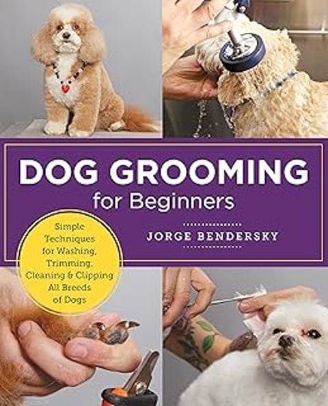 A person is grooming a dog.