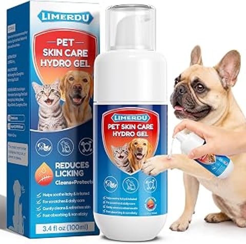 A dog is being sprayed with a hydrogel spray.