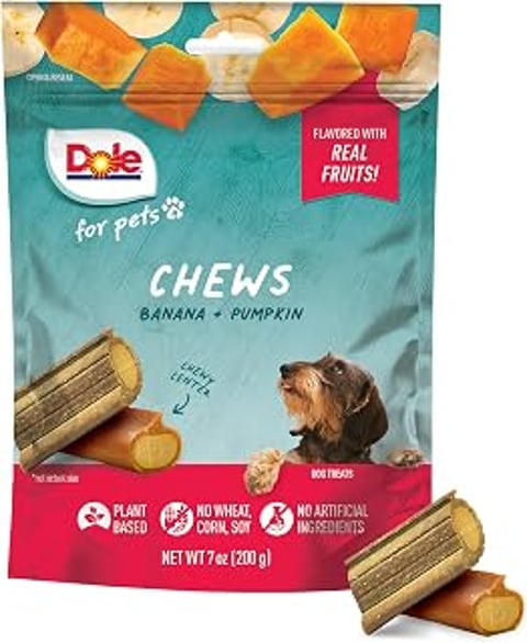 A bag of Dole for Pets Chews.