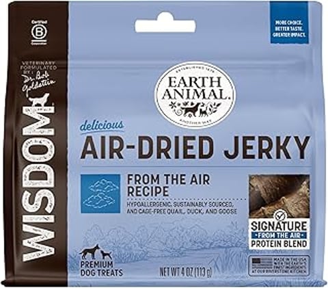 A bag of air dried jerky from Earth Animal Wisdom.