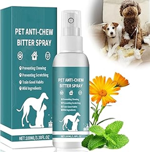 Bitter apple spray for dogs to stop chewing.