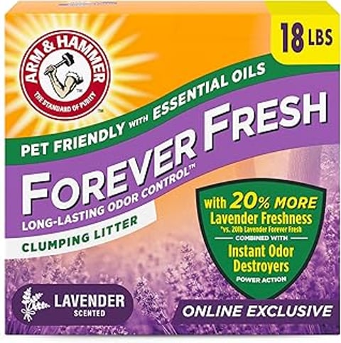 Forever Fresh Clumping Cat Litter Lavender, MultiCat Cat Litter Odor Control 18lb With 20% More Lavender Fresheness.