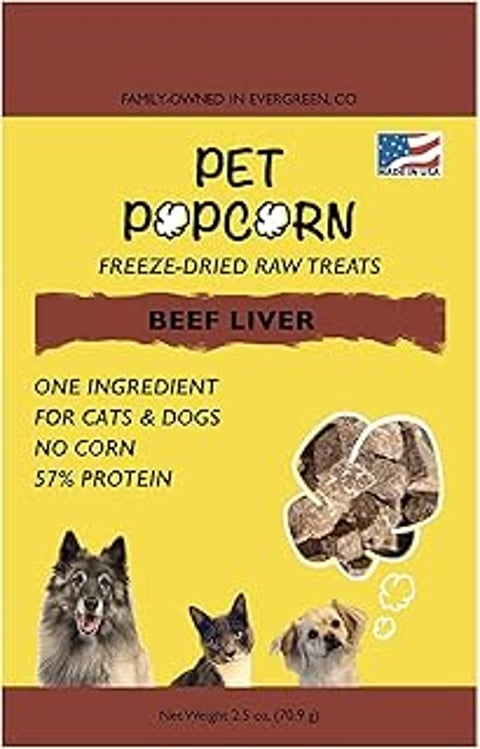 A bag of freeze dried raw treats for cats and dogs.