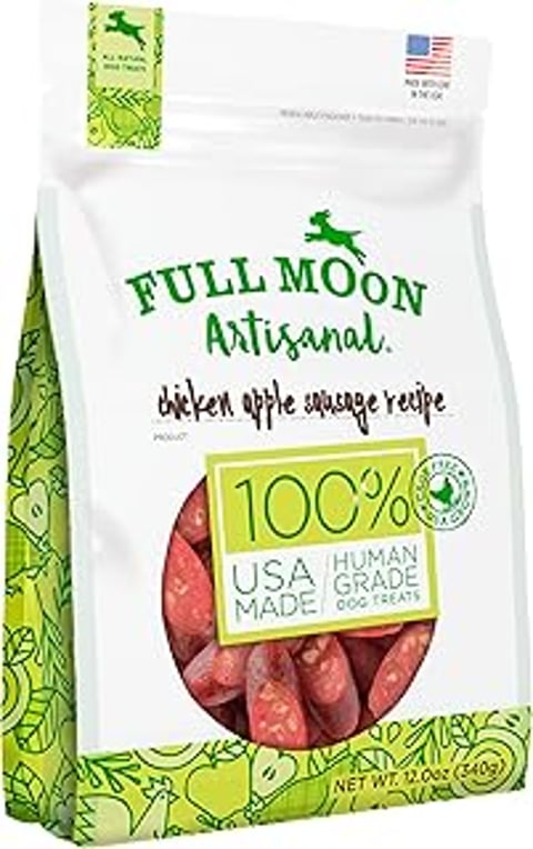 A bag of Full Moon Chicken Apple Sausage.